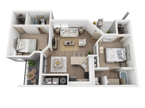 B1/B1R Floor Plan, 2 Bed 2-Bath